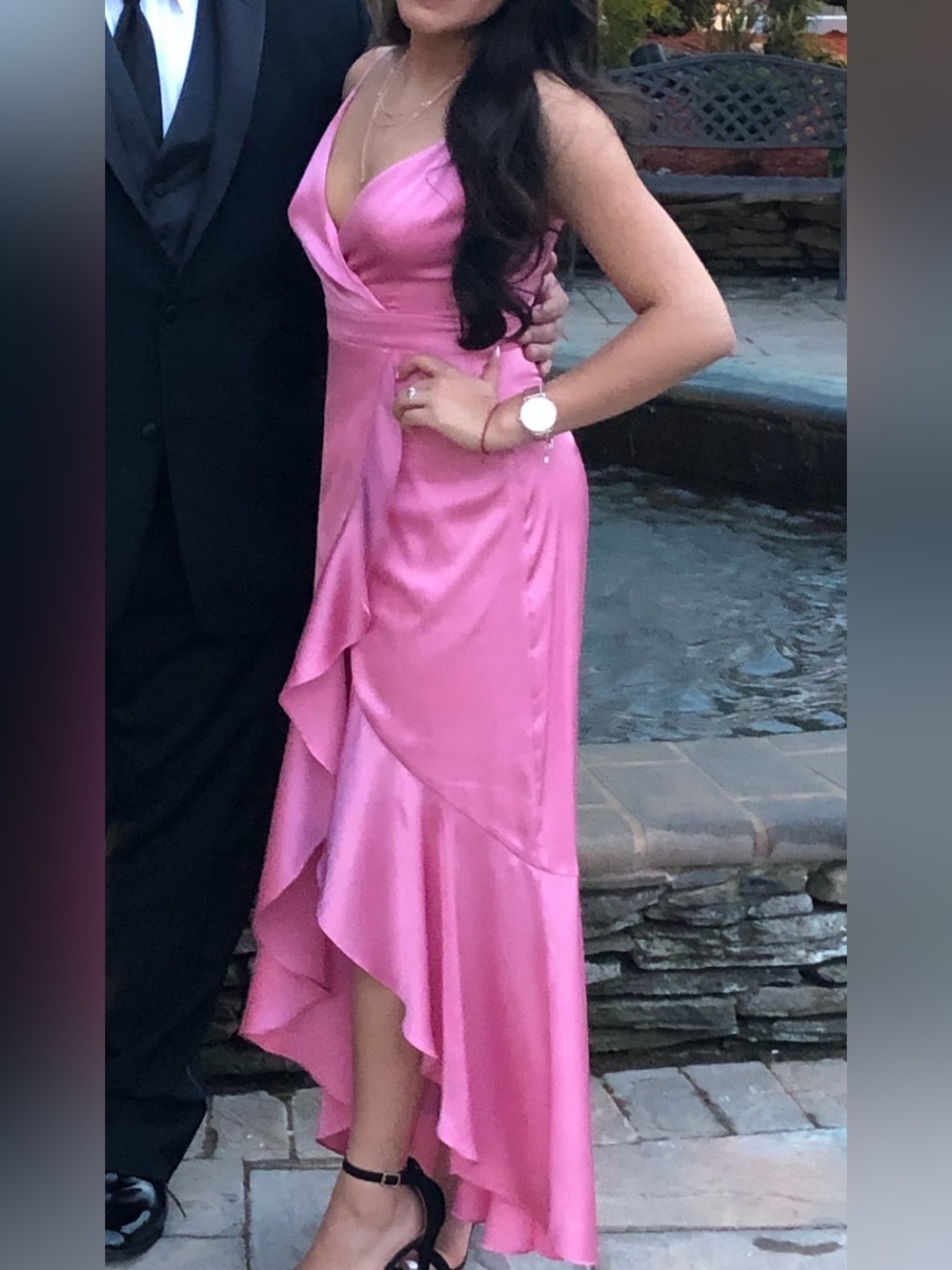 Laundry by Shelli Segal Pink Satin High Low Ruffle Midi Dress Size 4